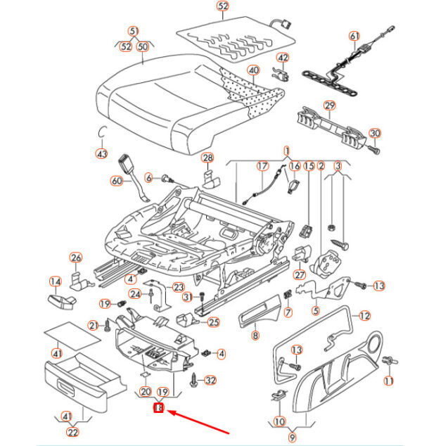 1K0882600B9B9 - NEW VOLKSWAGEN EOS FRONT RIGHT SEAT GUIDE FRAME 1K0882600B9B9 ORIGINAL