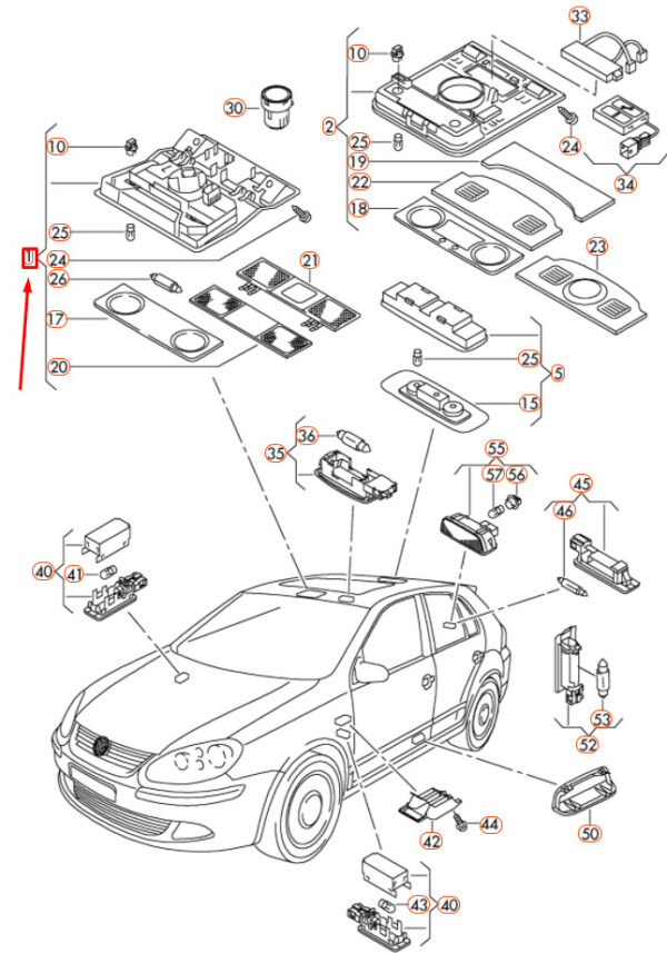 1K0947106EWRC - NEW VW GOLF 5K MK6 FRONT INTERIOR ROOF READING LIGHT 1K0947106EWRC ORIGINAL