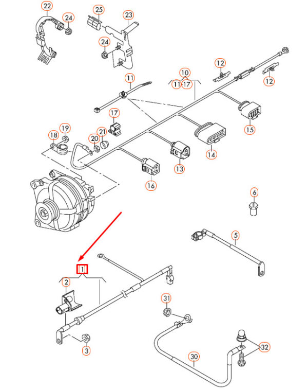 1K0971228L - New Genuine VOLKSWAGEN AUDI Positive Terminal Battery Cable 1K0971228L OEM