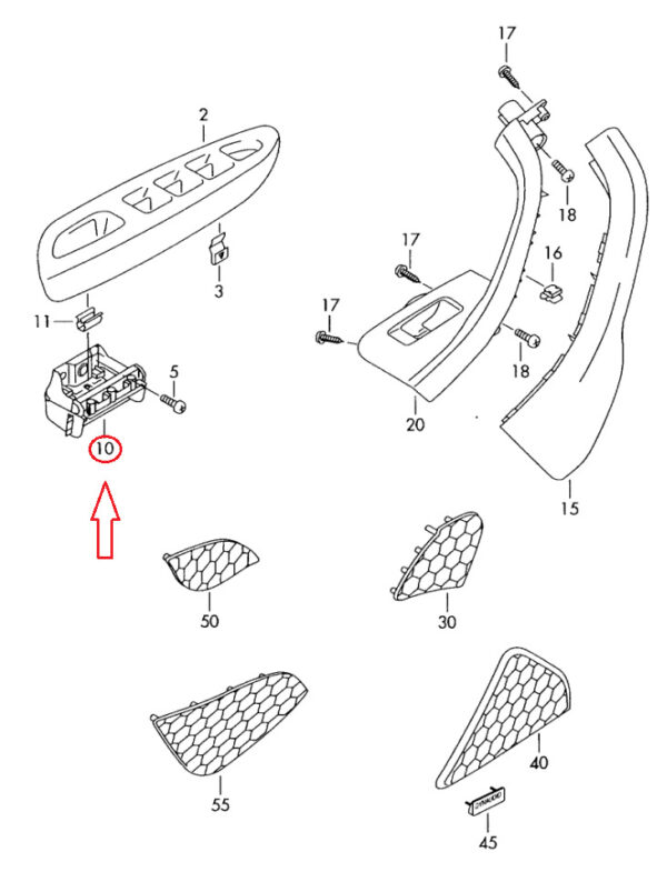 1K2867180C81U - VW EOS 1F7 Front Right Door Grab Handle Bracket RHD 1K2867180C81U NEW GENUINE