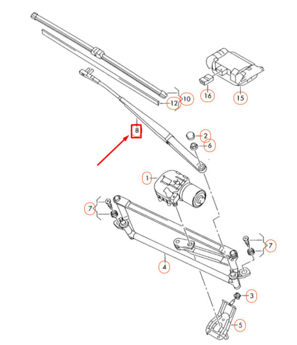 1K5955410B - OEM VW JETTA A5 FRONT RIGHT AERO WIPER ARM LHD 1K5955410B03C GENUINE