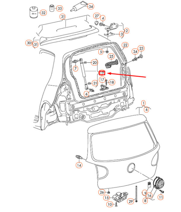 1K6827550F - NEW VOLKSWAGEN GOLF MK5 REAR LID GAS FILLED STRUT 1K6827550F ORIGINAL