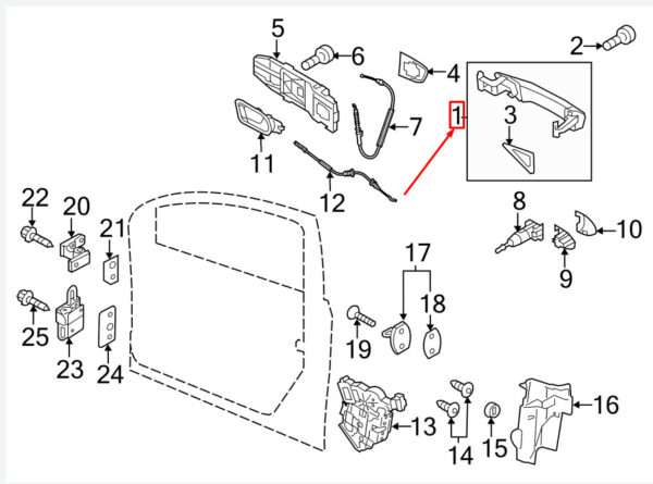 1K8837205FGRU - NEW VW SCIROCCO 13 FRONT LEFT DOOR EXTERIOR HANDLE 1K8837205FGRU ORIGINAL