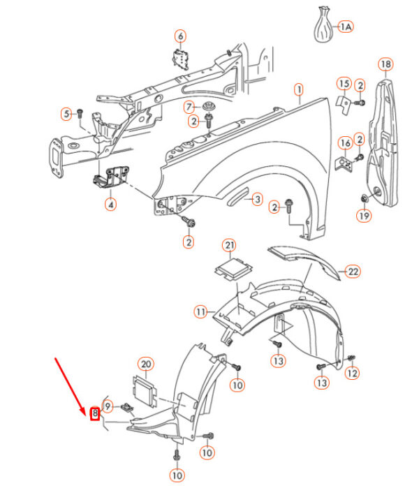 1Q0805911D - NEW VW EOS FRONT LEFT WHEEL HOUSING LINER LOWER FRONT PART 1Q0805911D ORIGINAL