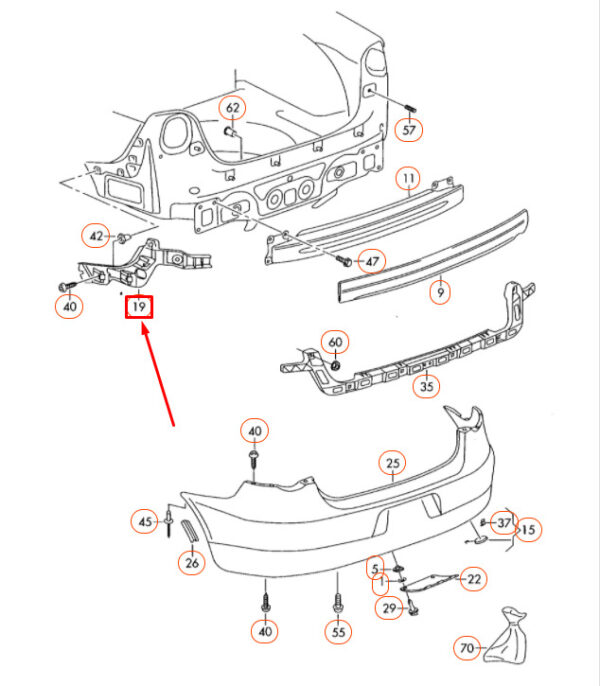 1Q0807393 - NEW VOLKSWAGEN EOS REAR BUMPER LEFT GUIDE PROFILE 1Q0807393 OEM