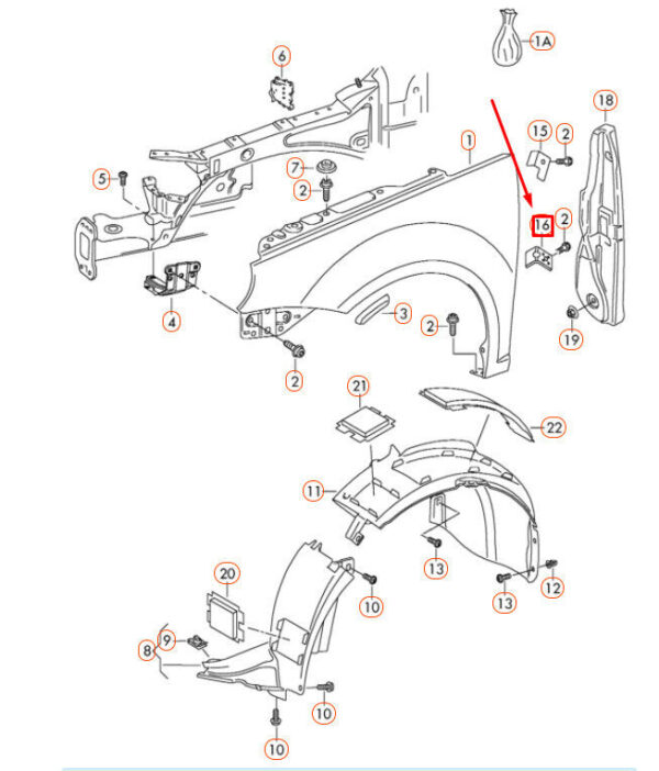 1Q0821142 - OEM VOLKSWAGEN EOS FRONT RIGHT FENDER LOWER BRACKET 1Q0821142 GENUINE