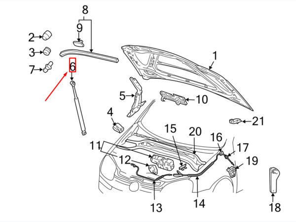 1Q0823359 - NEW VW EOS 1F FRONT HOOD LIFT SUPPORT 1Q0823359 ORIGINAL