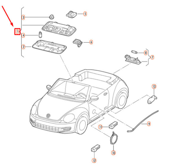 1Q0947106AYML - NEW VW BEETLE CONVERTIBLE A5 INTERIOR AND READING LIGHT 1Q0947106AYML OEM