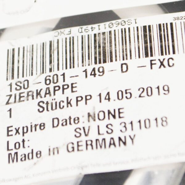 1S0601149D - Volkswagen UP Wheel Center Hub Cap 1S0601149DFXC NEW GENUINE