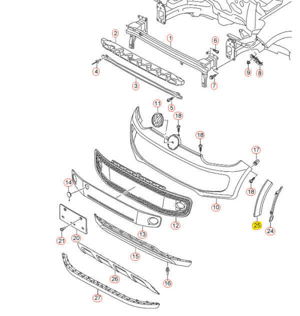 1S08072589B9 - New Genuine VW UP!/e-UP! (12-16) Front Bumper O/S Right Wheel Cover 1S08072589B9