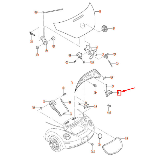 1Y0827505C01C - NEW VOLKSWAGEN BEETLE CONVERTIBLE 1Y REAR LID LOCK 1Y0827505C01C