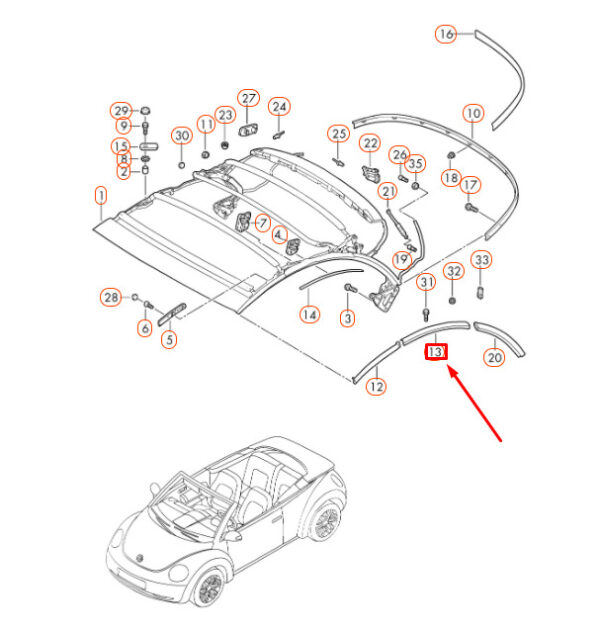 1Y0871361B - NEW VW BEETLE CONVERTIBLE 1Y TOP FRAME CENTER LEFT SEAL 1Y0871361B ORIGINAL
