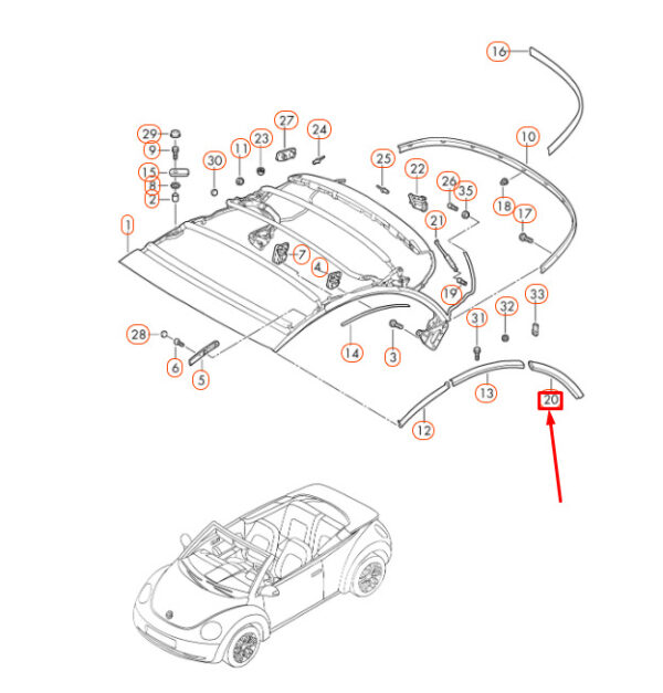 1Y0871455B - NEW VW BEETLE CONVERTIBLE 1Y TOP FRAME REAR LEFT SEAL 1Y0871455B ORIGINAL