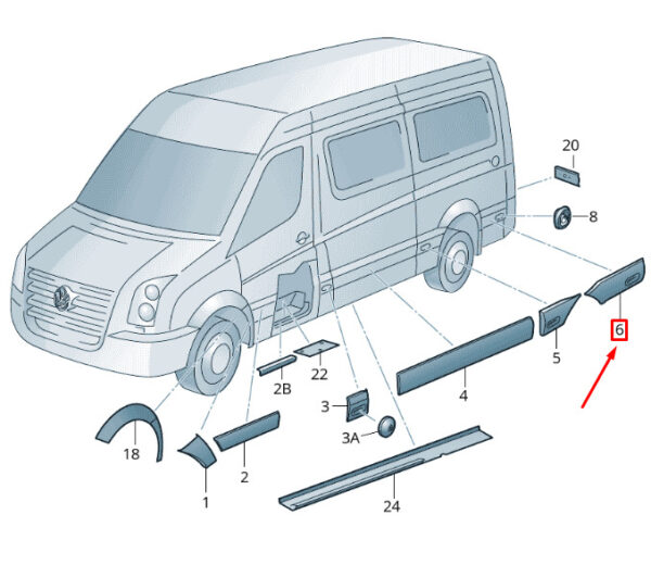 2E1853536BS - NEW VOLKSWAGEN CRAFTER 2F MK1 REAR RIGHT PROTECTIVE STRIP 2E1853536BS
