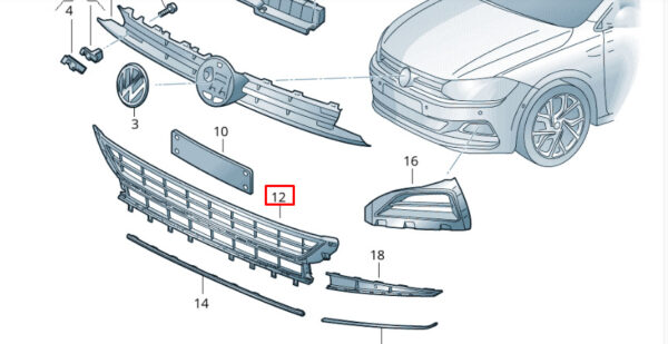 2G0853677L9B9 - NEW VOLKSWAGEN POLO AW FRONT BUMPER LOWER CENTER GRILLE 2G0853677L9B9