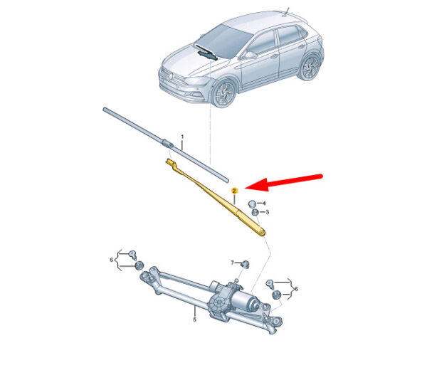 2G1955409A03C - NEW VOLKSWAGEN POLO AW MK6 FRONT LEFT AERO WIPER ARM LHD 2G1955409A03C ORIGINAL