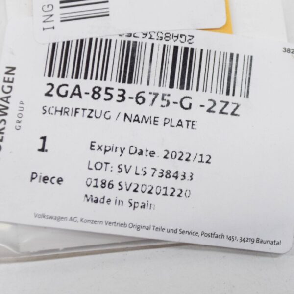 2GA853675G - Volkswagen T-ROC Rear Emblem Badge 2GA853675G2ZZ NEW GENUINE