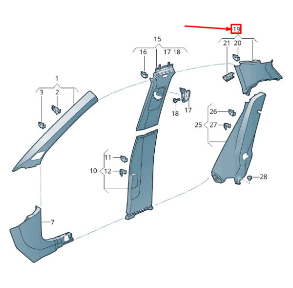 2GA867288TS4 - NEW VOLKSWAGEN T-ROC A11 RIGHT C-PILLAR TRIM 2GA867288TS4