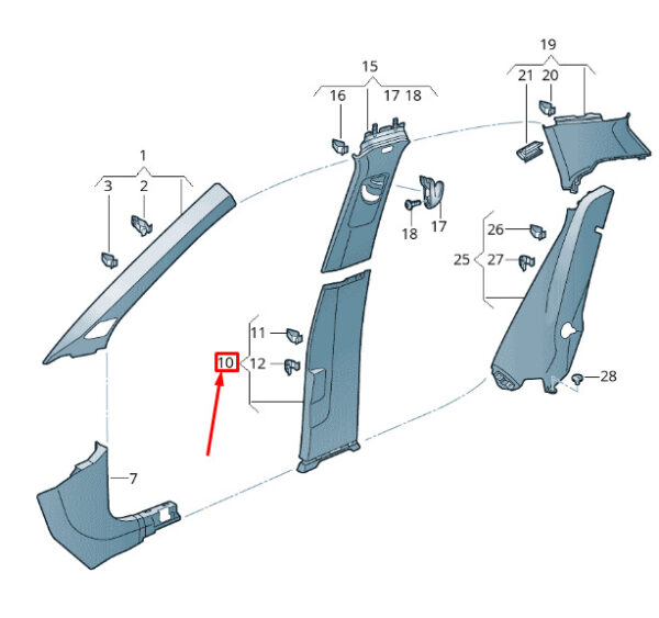 2GA867291C82V - NEW VOLKSWAGEN T-ROC A11 LEFT LOWER B-PILLAR TRIM 2GA867291C82V