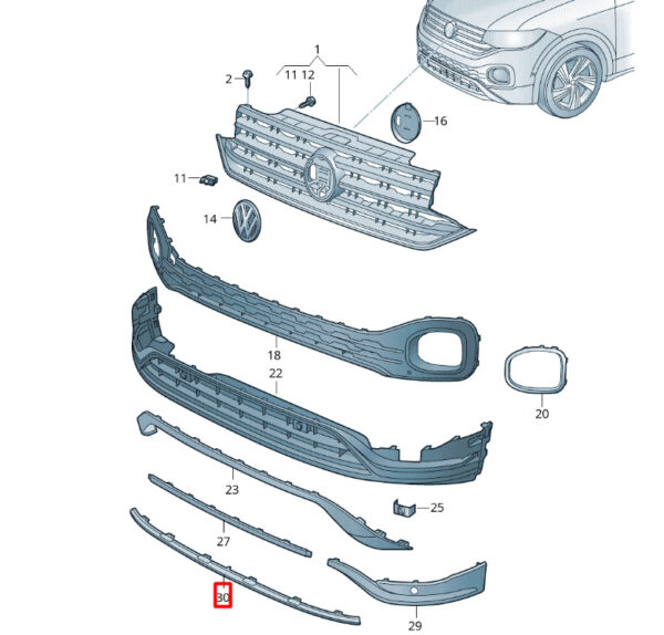 2GM853101A2ZZ - New VOLKSWAGEN T-CROSS C11 Front Bumper Center Molding 2GM853101A2ZZ