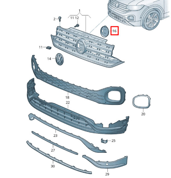 2GM8536779B9 - VW T-Cross C11 radiator grille emblem mount front 2GM8536779B9 NEW ORIGINAL