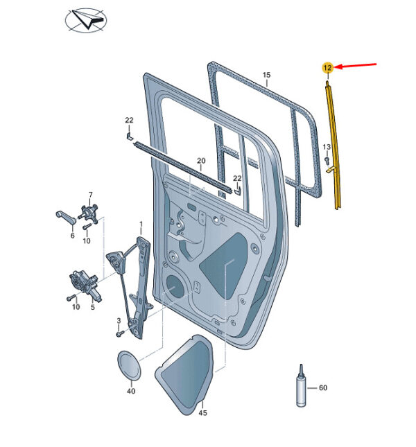 2H783940803C - New VW AMAROK 2H Rear Door Window Right Guide Rail 2H783940803C