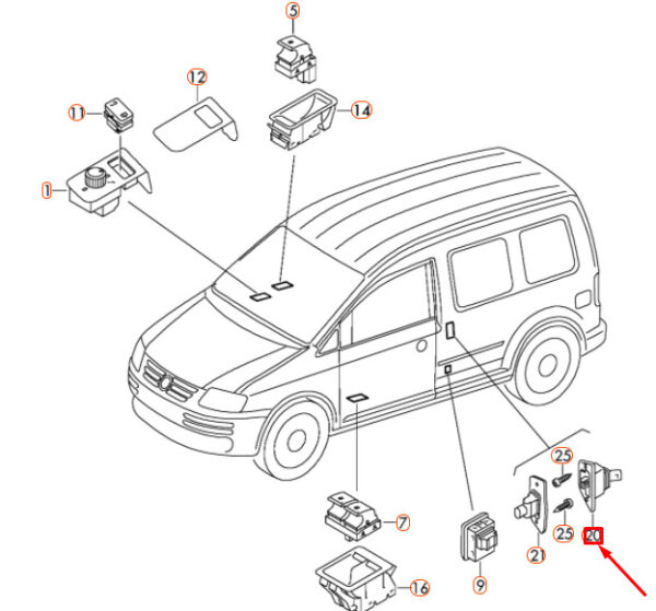 2K5907438 - OEM VOLKSWAGEN CADDY 2K RIGHT SLIDING DOOR CONTACT 2K5907438 GENUINE