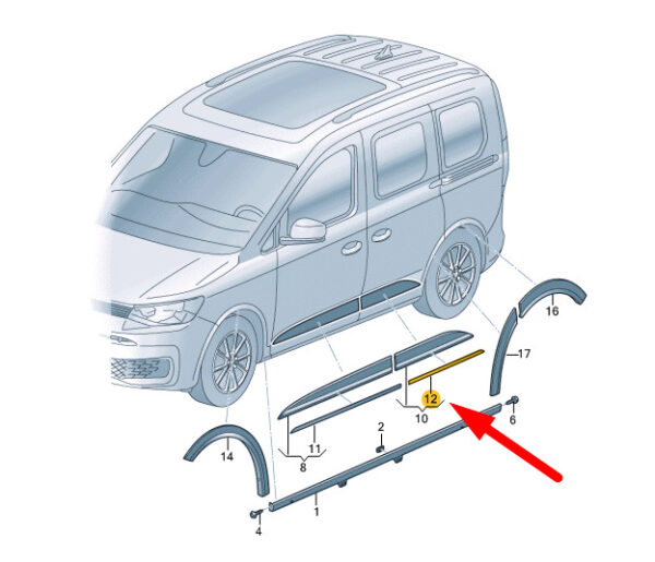 2K78535363Q7 - NEW VW CADDY MK4 SB REAR RIGHT DOOR PROTECTIVE STRIP 2K78535363Q7