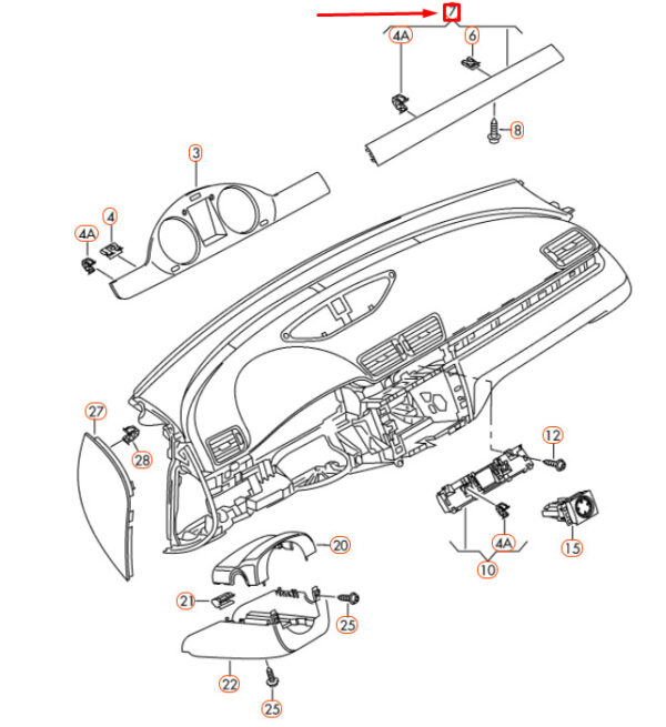 3AB857212E - OEM VOLKSWAGEN CC INSTRUMENT PANEL RIGHT TRIM LHD 3AB857212EPD4 GENUINE