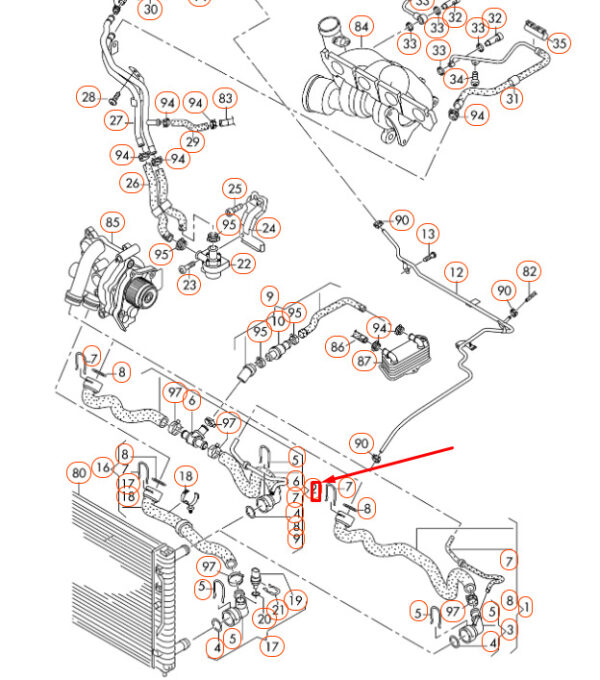 3C0122101GH - NEW VOLKSWAGEN CC RADIATOR UPPER COOLANT HOSE 3C0122101GH