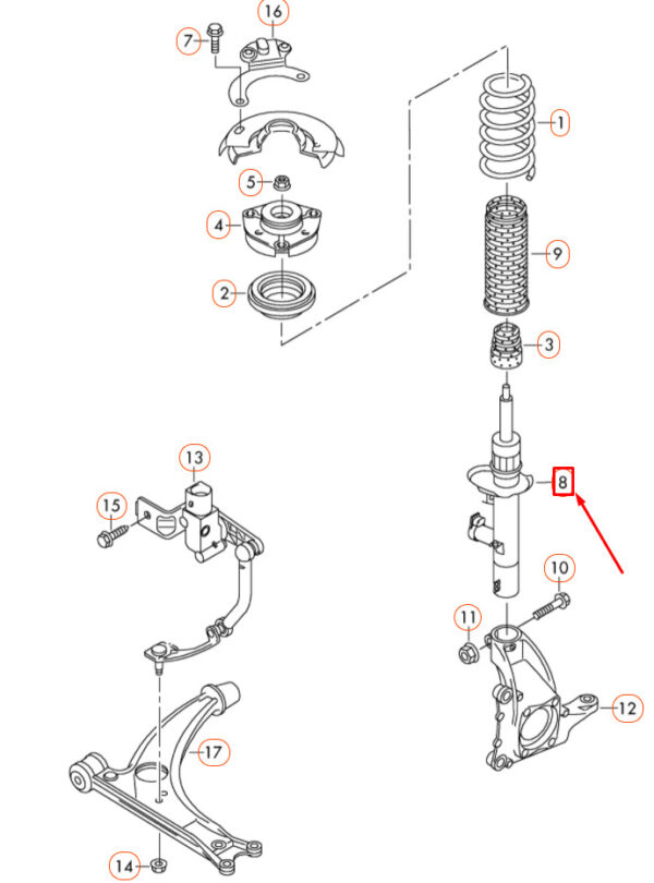 3C0413031D - Volkswagen CC gas shock absorber front 3C0413031D NEW ORIGINAL