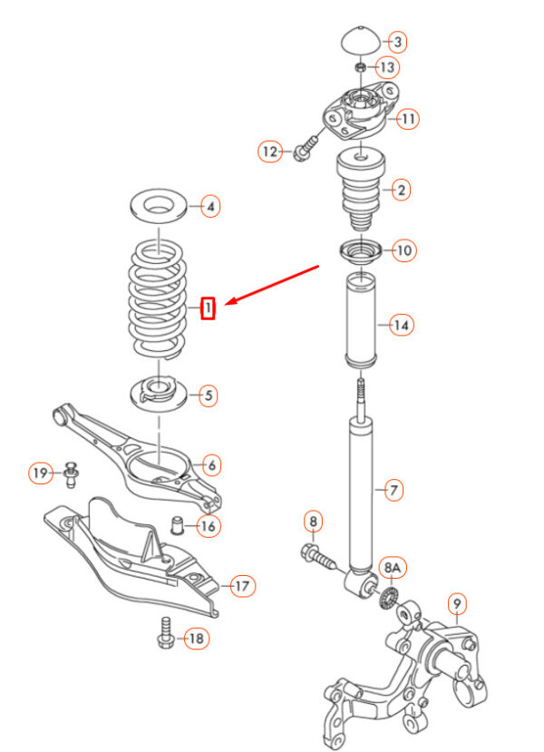3C0511115AH - NEW VOLKSWAGEN PASSAT B7 REAR AXLE COIL SPRING 3C0511115AH ORIGINAL