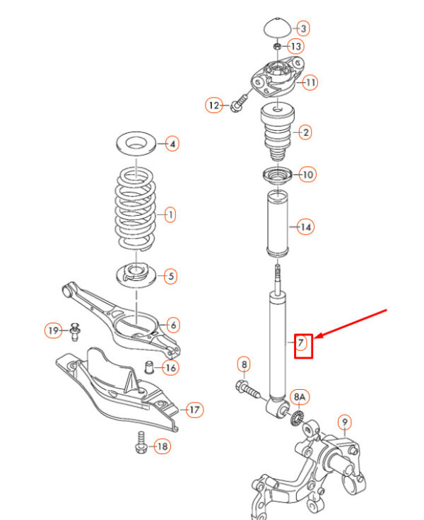 3C0513049BD - NEW VW PASSAT B6 REAR GAS DAMPER 3C0513049BD ORIGINAL