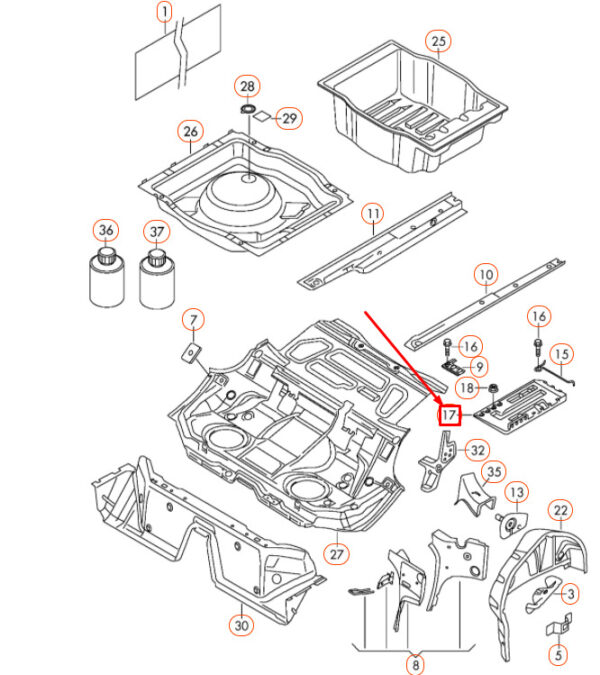 3C0804869D - NEW VOLKSWAGEN PASSAT B6 REAR LEFT BATTERY CONSOLE 3C0804869D ORIGINAL