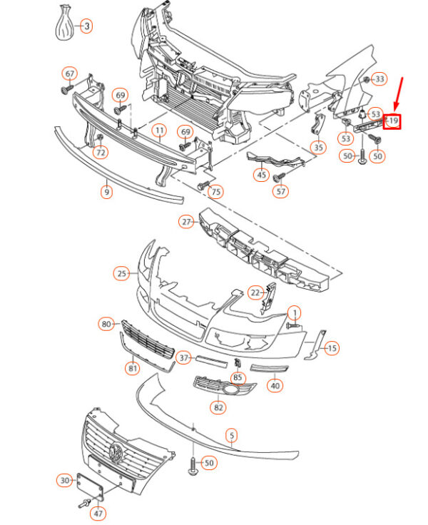 3C0807184 - NEW VW PASSAT B6 FRONT BUMPER RIGHT GUIDE PROFILE 3C0807184 ORIGINAL