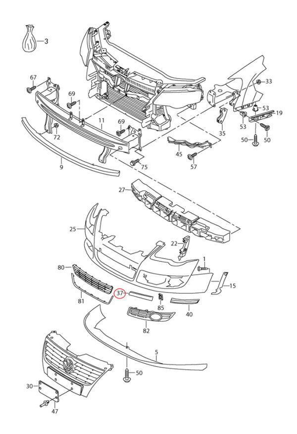 3C0807645B9B9 - New Genuine VW PASSAT R36 Turn Signal Frame Black Center Left 3C0807645B9B9 OEM