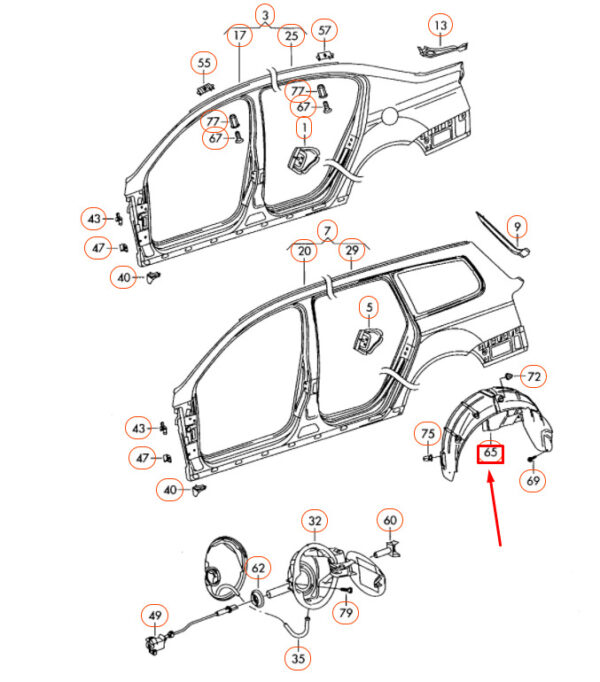 3C0810972B9B9 - NEW VOLKSWAGEN PASSAT B6 REAR RIGHT WHEEL HOUSING LINER 3C0810972B9B9 ORIGINAL