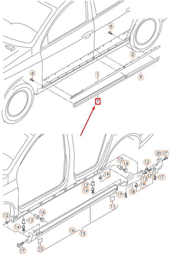 3C0854940A9B9 - NEW VOLKSWAGEN PASSAT B6 FRONT RIGHT DOOR LOWER MOLDING 3C0854940A9B9 ORIGINAL