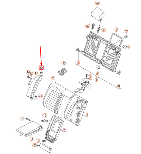 3C0857827A9B9 - Volkswagen CC seat belt guide rear left 3C0857827A9B9, original part