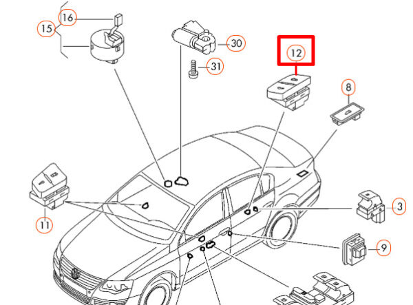 3C0962135BREH - NEW VOLKSWAGEN PASSAT B6 CENTRAL LOCKING SWITCH 3C0962135BREH ORIGINAL