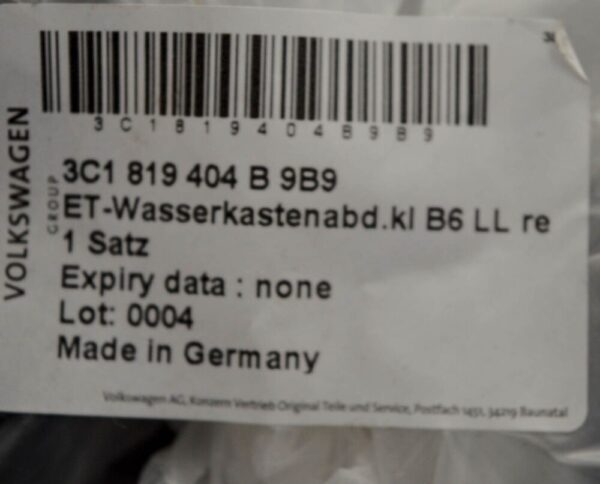 3C1819404B9B9 - VW PASSAT B7 water deflector front right LHD 3C1819404B9B9 NEW