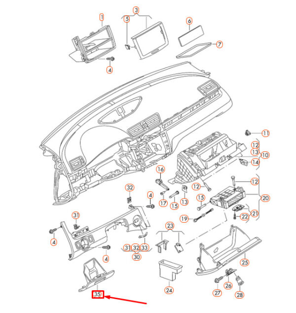 3C1857921M1QB - NEW VW PASSAT B7 DASHBOARD LEFT LOWER STORAGE TRAY LHD 3C1857921M1QB ORIGINAL