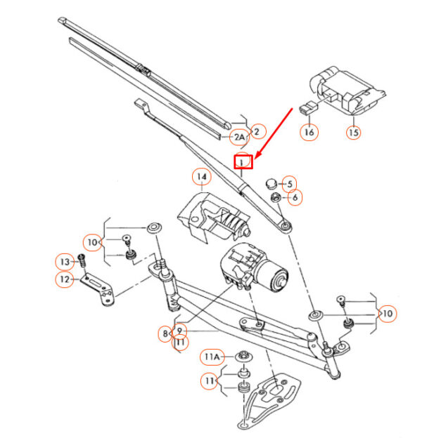 3C1955409C - NEW VOLKSWAGEN PASSAT B6 WINDSHIELD LEFT AERO WIPER ARM LHD 3C1955409C