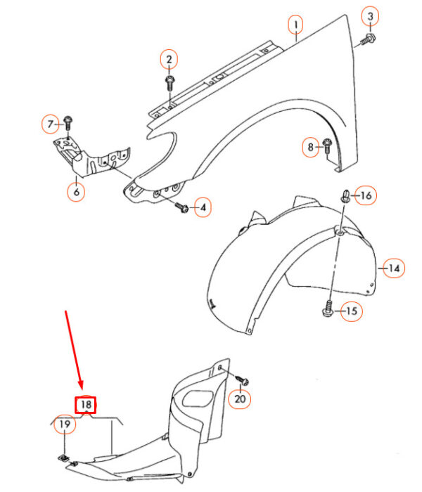 3C8805911D - New Volkswagen CC Front Left Wheel Housing Liner Front Part 3C8805911D