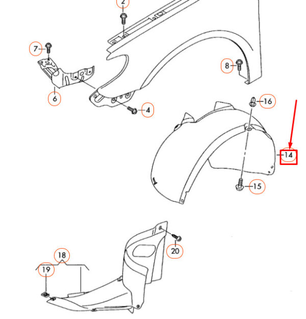 3C8805977B - Volkswagen PASSAT CC front wheel left liner 3C8805977B NEW REAL