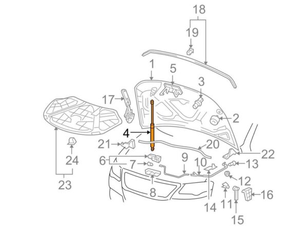 3C8823359B - NEW VOLKSWAGEN PASSAT CC FRONT HOOD STRUT 3C8823359B ORIGINAL