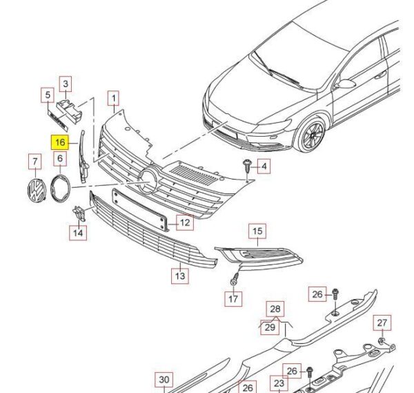 3C88537642ZZ - New Genuine VOLKSWAGEN CC Front Bumper Lower O/S Right Grill Trim Ring Molding