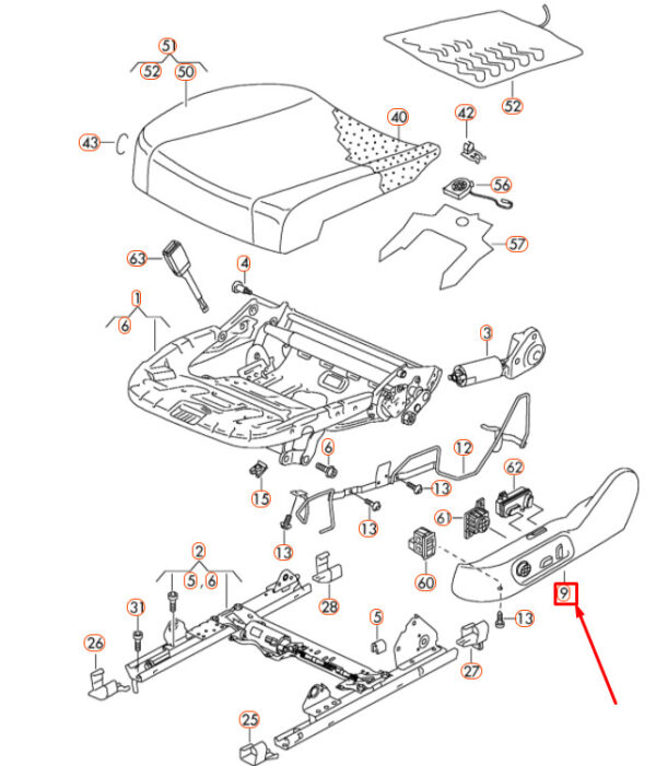 3C8881313B3G4 - NEW VOLKSWAGEN CC Passat 4Motion seat frame trim  3C8881313B3G4 ORIGINAL