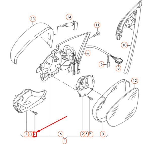 3C8898011 - NEW VOLKSWAGEN CC FRONT DOOR MIRROR 1 SET FIXING PARTS 3C8898011 ORIGINAL