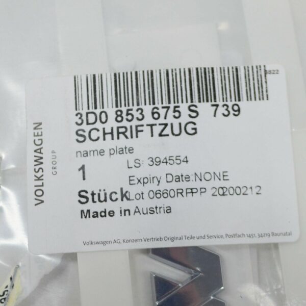 3D0853675S739 - NEW VOLKSWAGEN PHAETON 3D CHROME W12 INSCRIPTION 3D0853675S739